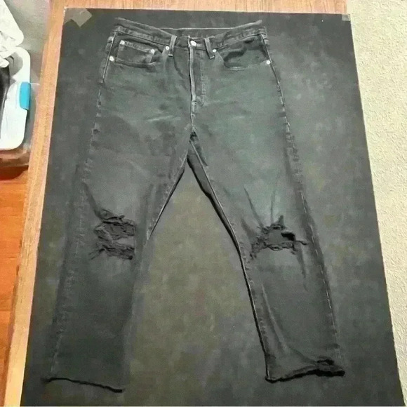 Levi's Premium Big E 501 S Skinny Black Distressed Button Fly Jeans 26x24 - Picture 3 of 12